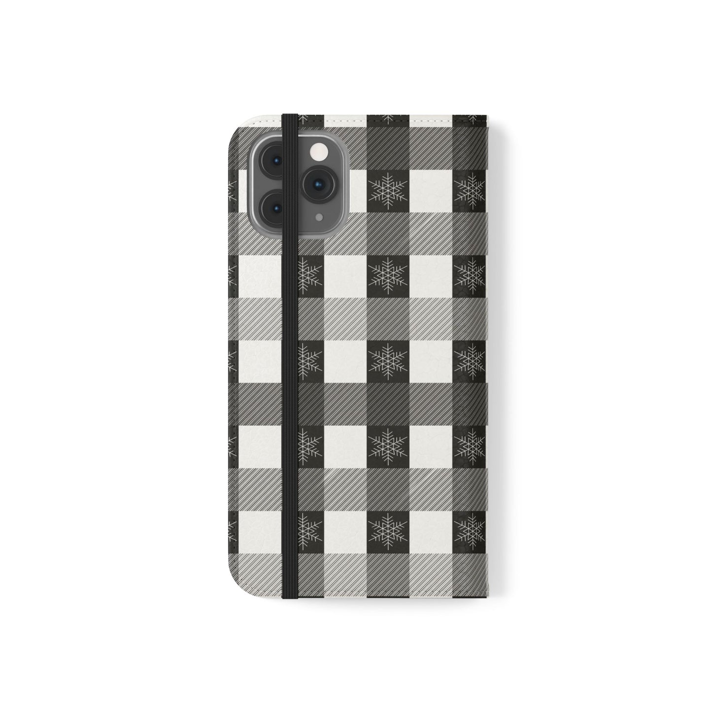 Black Buffalo Check Flip Phone Case — Plaid Wallet Flip Case with Card Slots