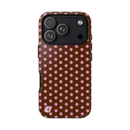 Polka Dot Tough Case — Brown with Pink Dots Phone Case