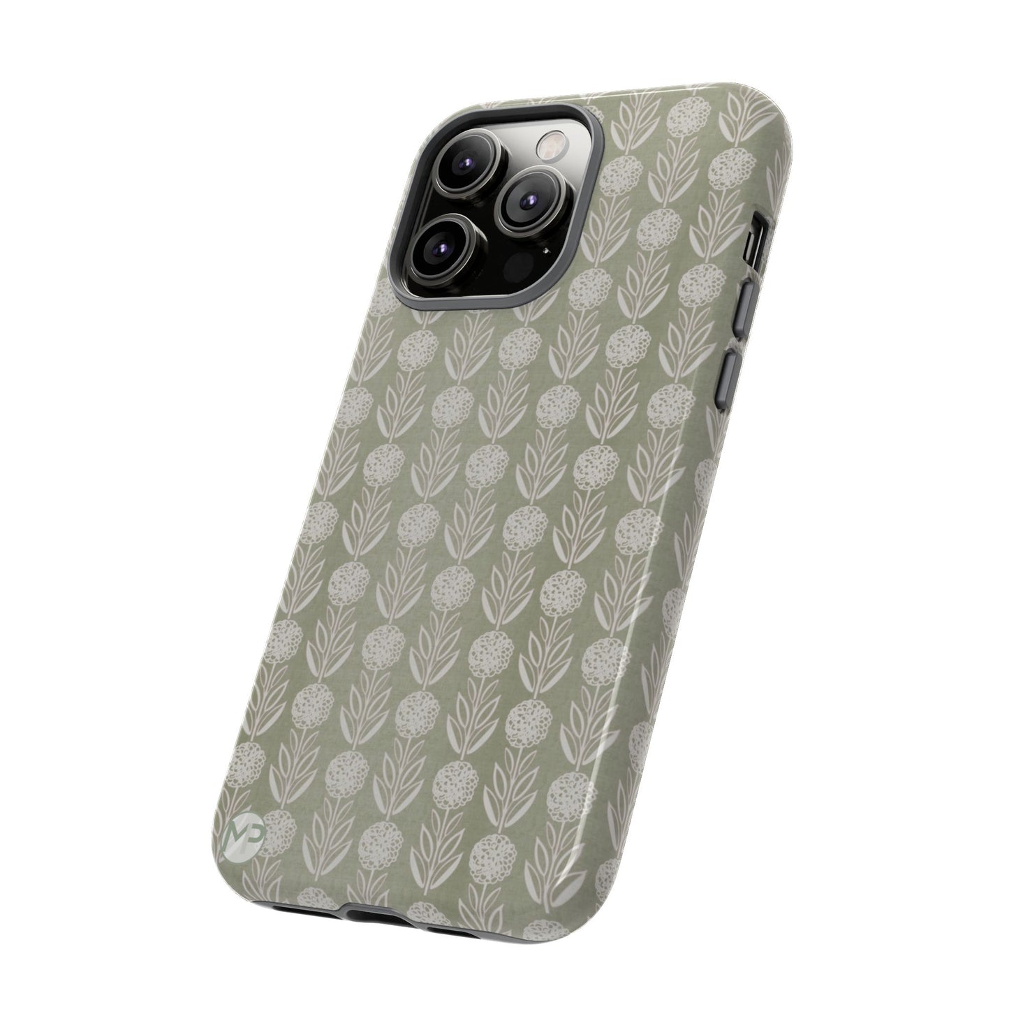 Sage Floral Stripe Tough Phone Case – Neutral Botanical Protective Cover