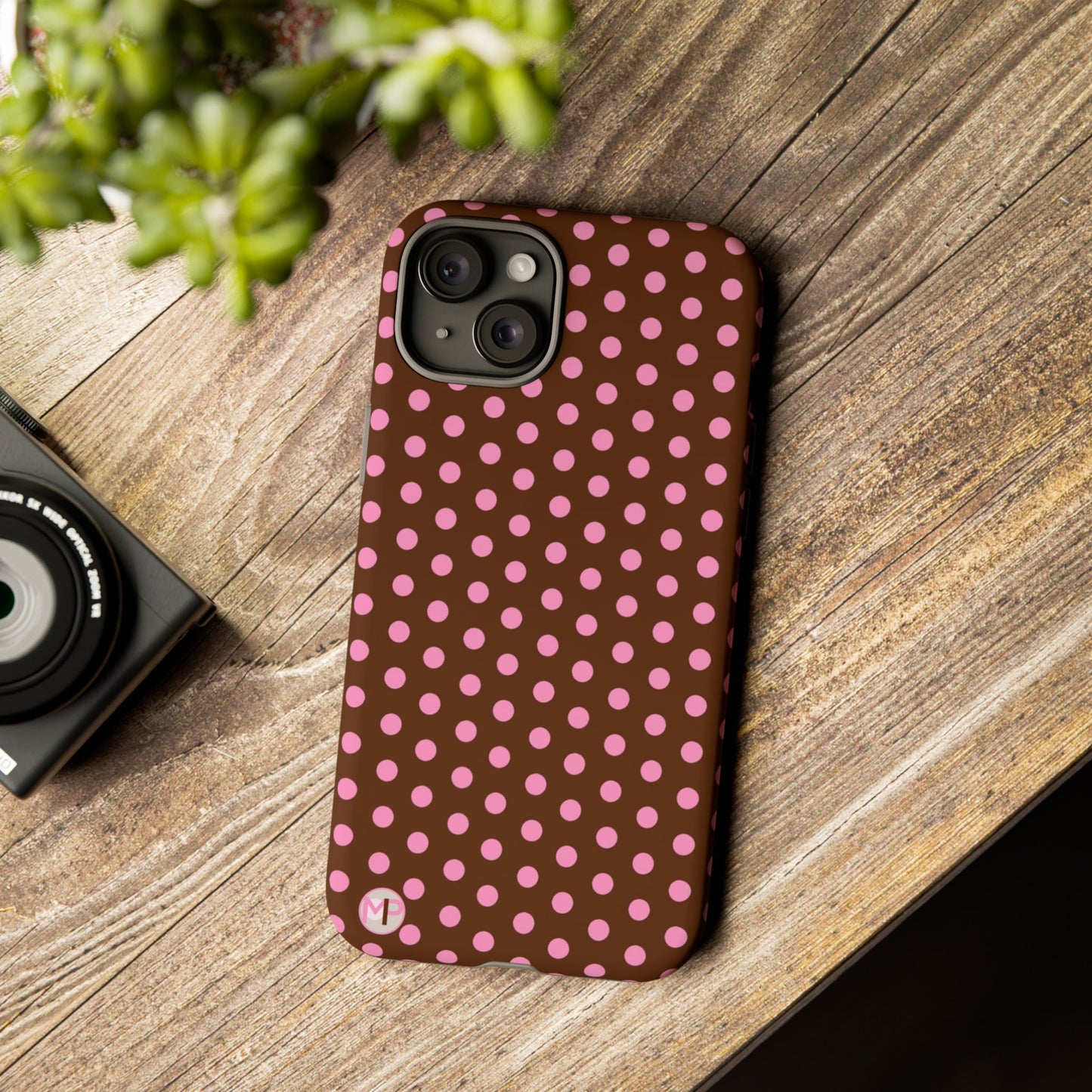 Polka Dot Tough Case — Brown with Pink Dots Phone Case