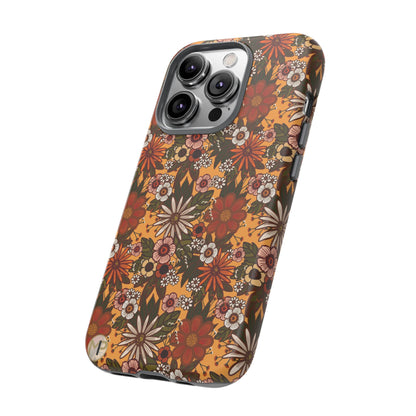 Retro Floral Tough Phone Case — 70s Boho Pattern, Protective iPhone Cover