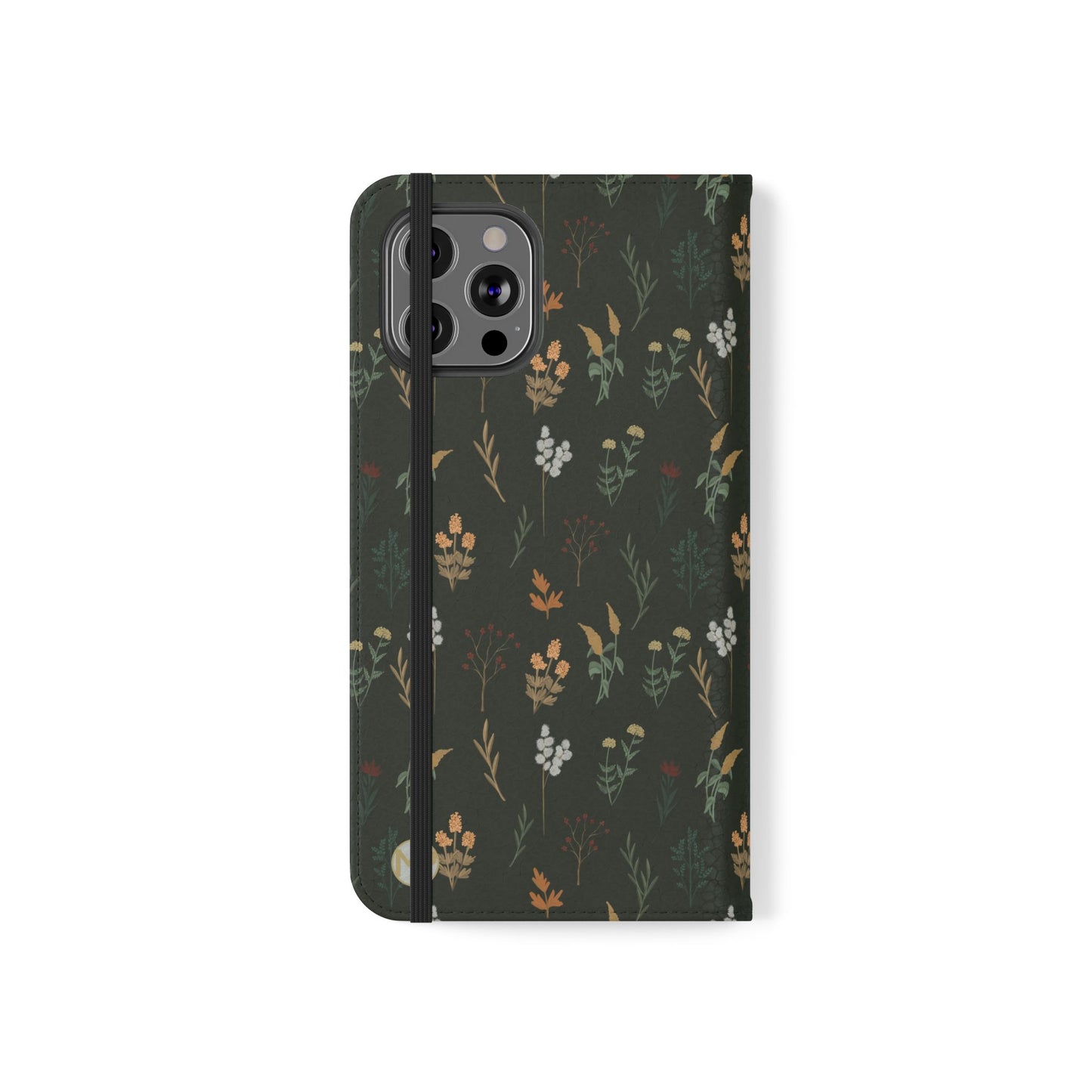 Botanical Floral Flip Phone Case — Dark Green Wallet Cover