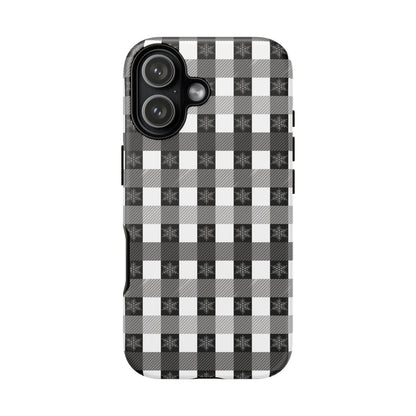 Buffalo Plaid Winter Phone Case — Black & White Checked Tough Case