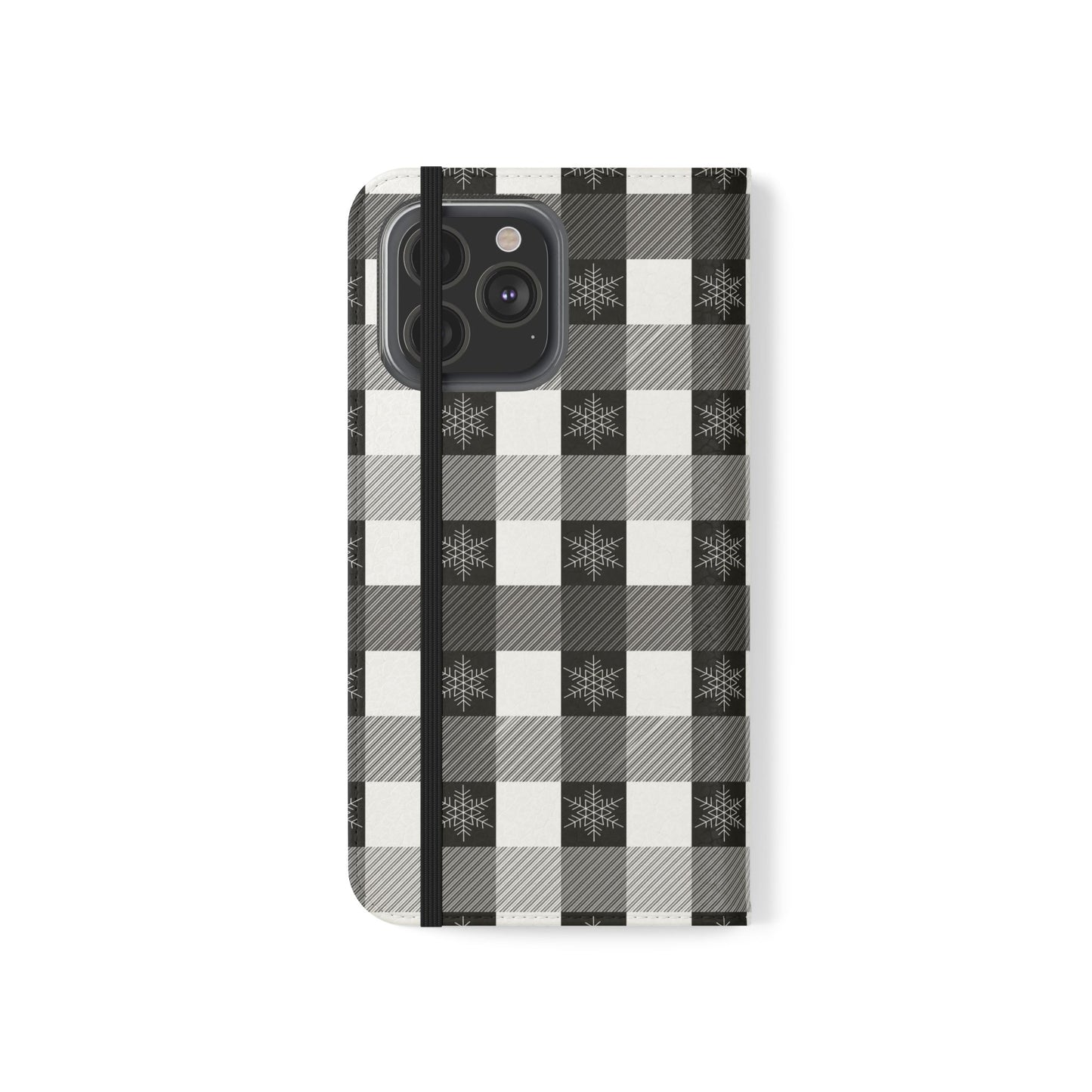 Black Buffalo Check Flip Phone Case — Plaid Wallet Flip Case with Card Slots
