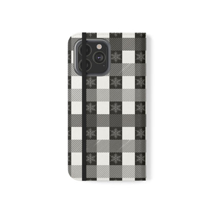 Black Buffalo Check Flip Phone Case — Plaid Wallet Flip Case with Card Slots