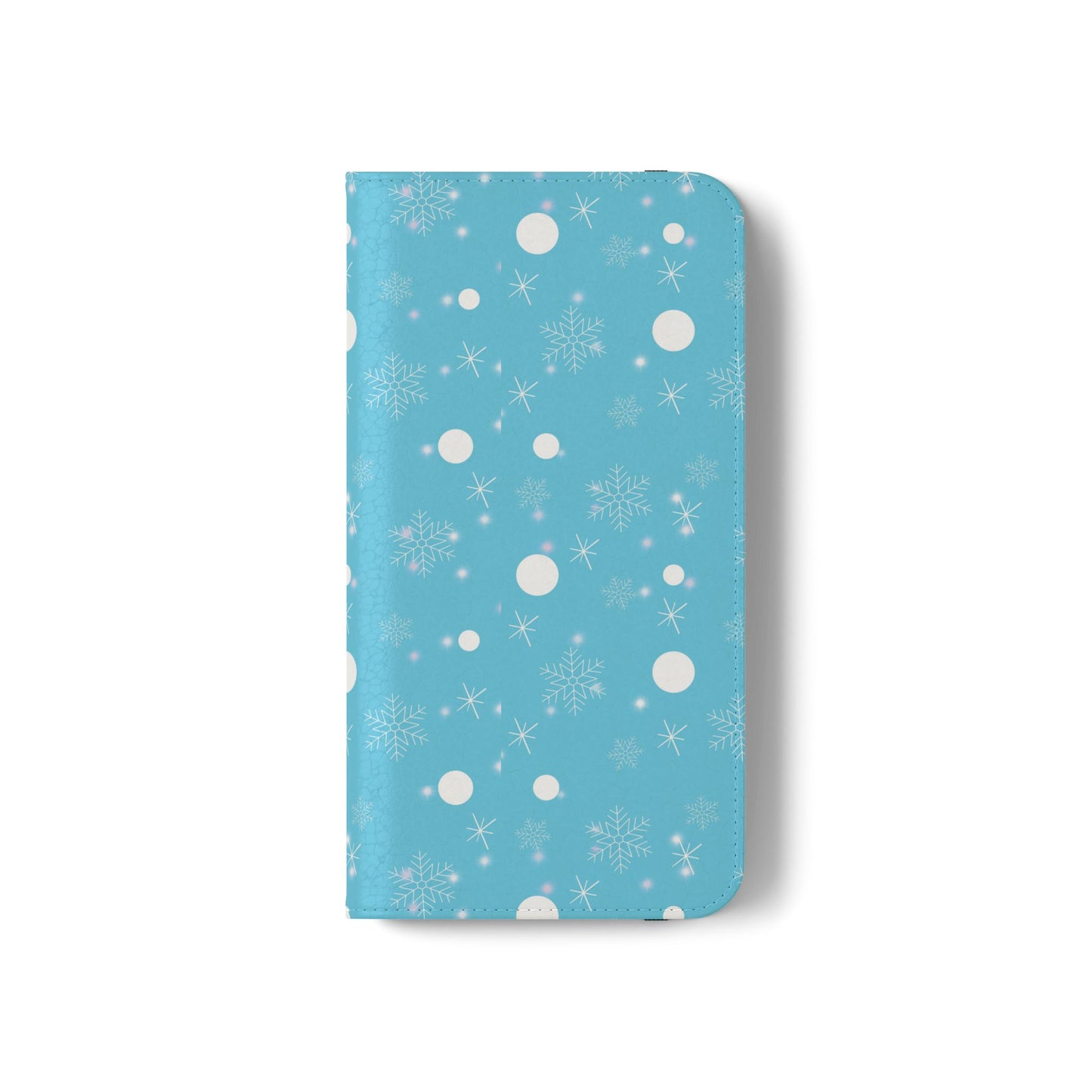 Snowflake Blue Flip Phone Case — Winter Pattern Wallet Case with Card Slots
