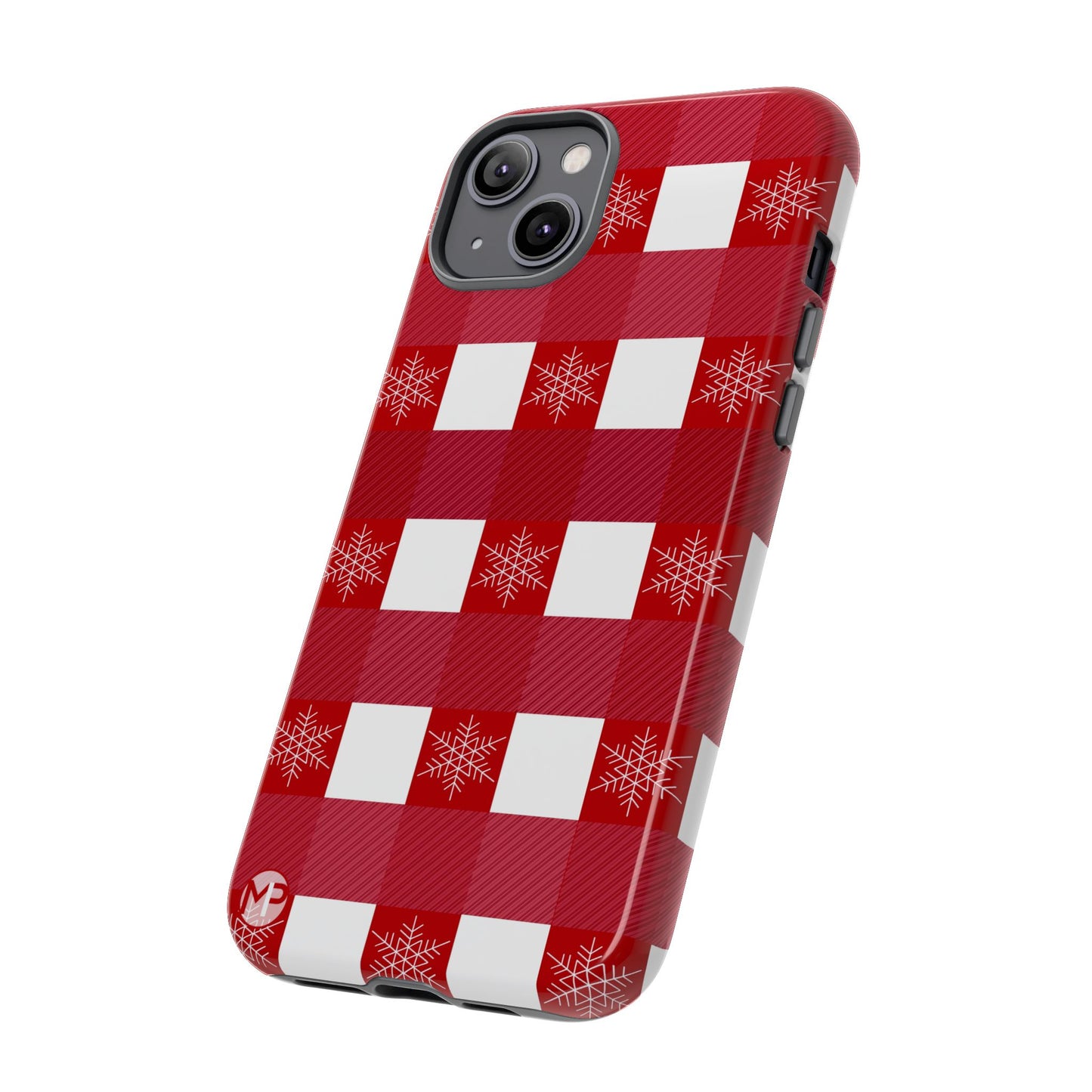 Holiday Red Buffalo Plaid Tough Phone Case — Snowflake Pattern