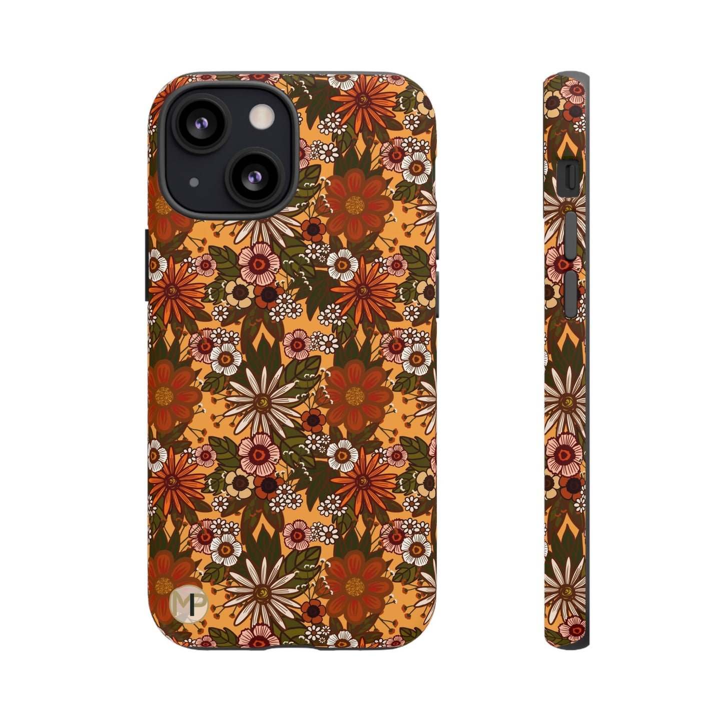 Retro Floral Tough Phone Case — 70s Boho Pattern, Protective iPhone Cover