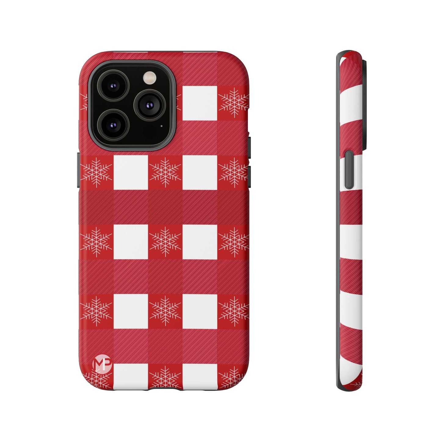 Holiday Red Buffalo Plaid Tough Phone Case — Snowflake Pattern