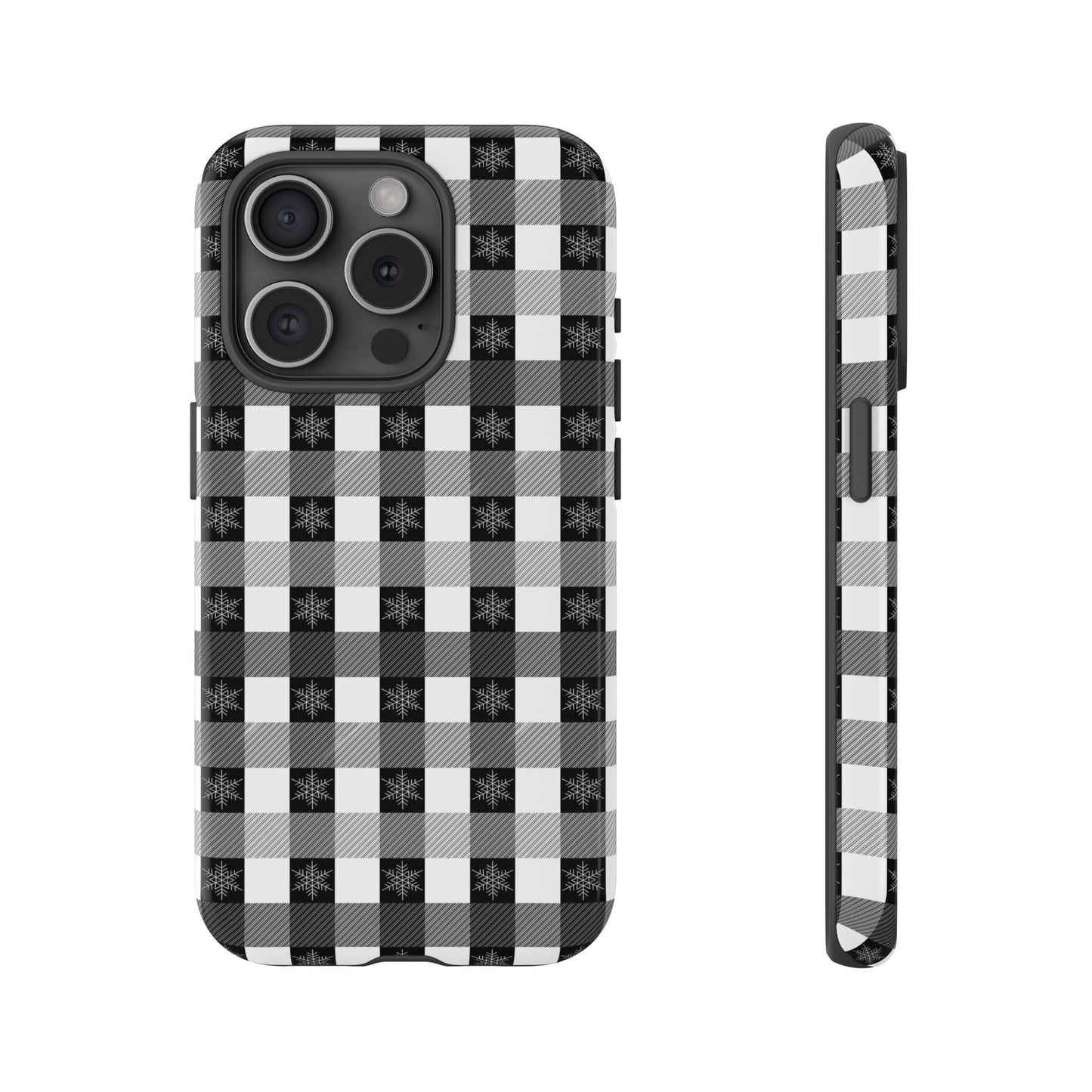Buffalo Plaid Winter Phone Case — Black & White Checked Tough Case