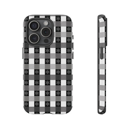 Buffalo Plaid Winter Phone Case — Black & White Checked Tough Case