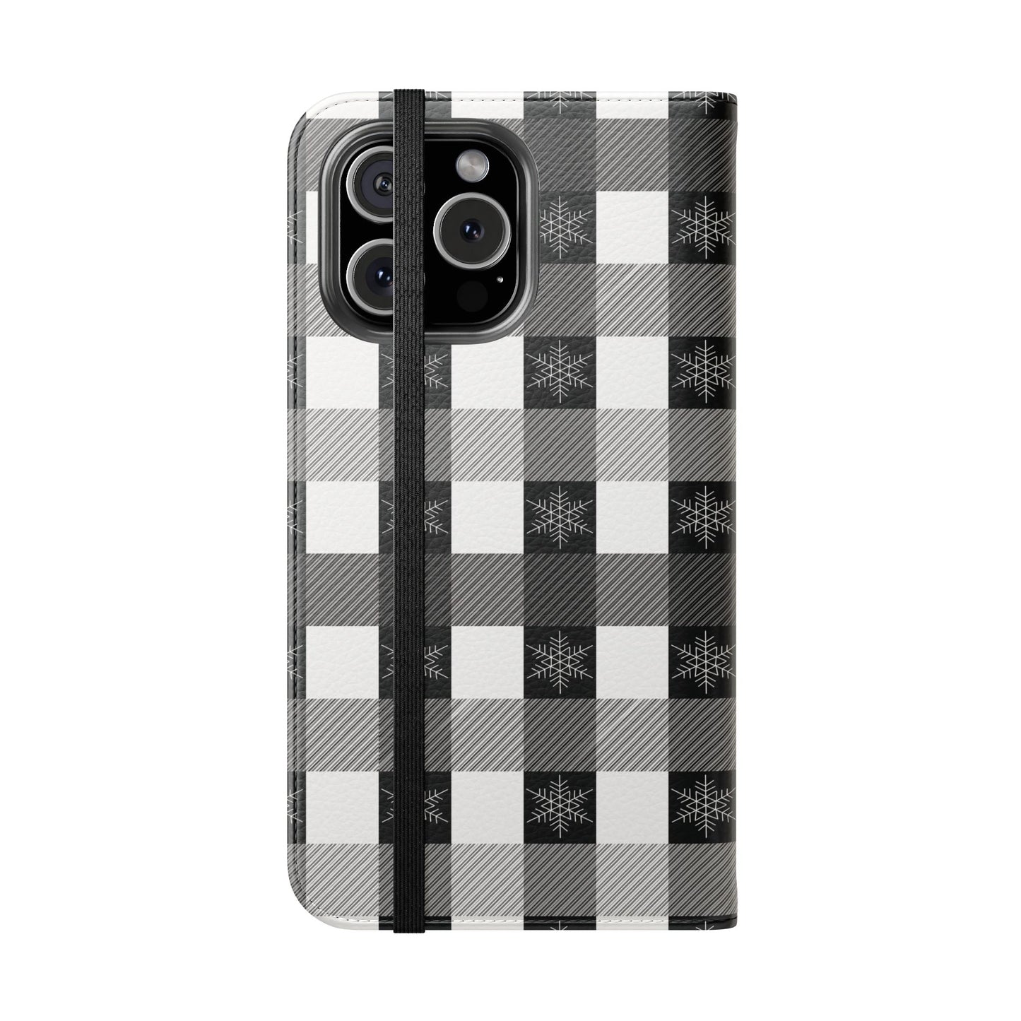 Black Buffalo Check Flip Phone Case — Plaid Wallet Flip Case with Card Slots