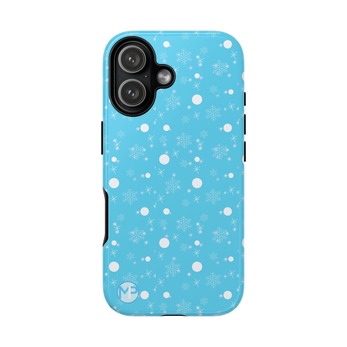 Snowflake Pattern Tough Phone Case — Blue Winter Snow Dots Protective Cover