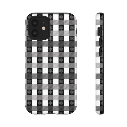 Buffalo Plaid Winter Phone Case — Black & White Checked Tough Case