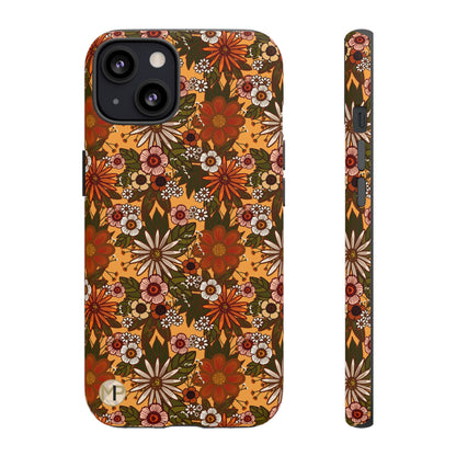 Retro Floral Tough Phone Case — 70s Boho Pattern, Protective iPhone Cover