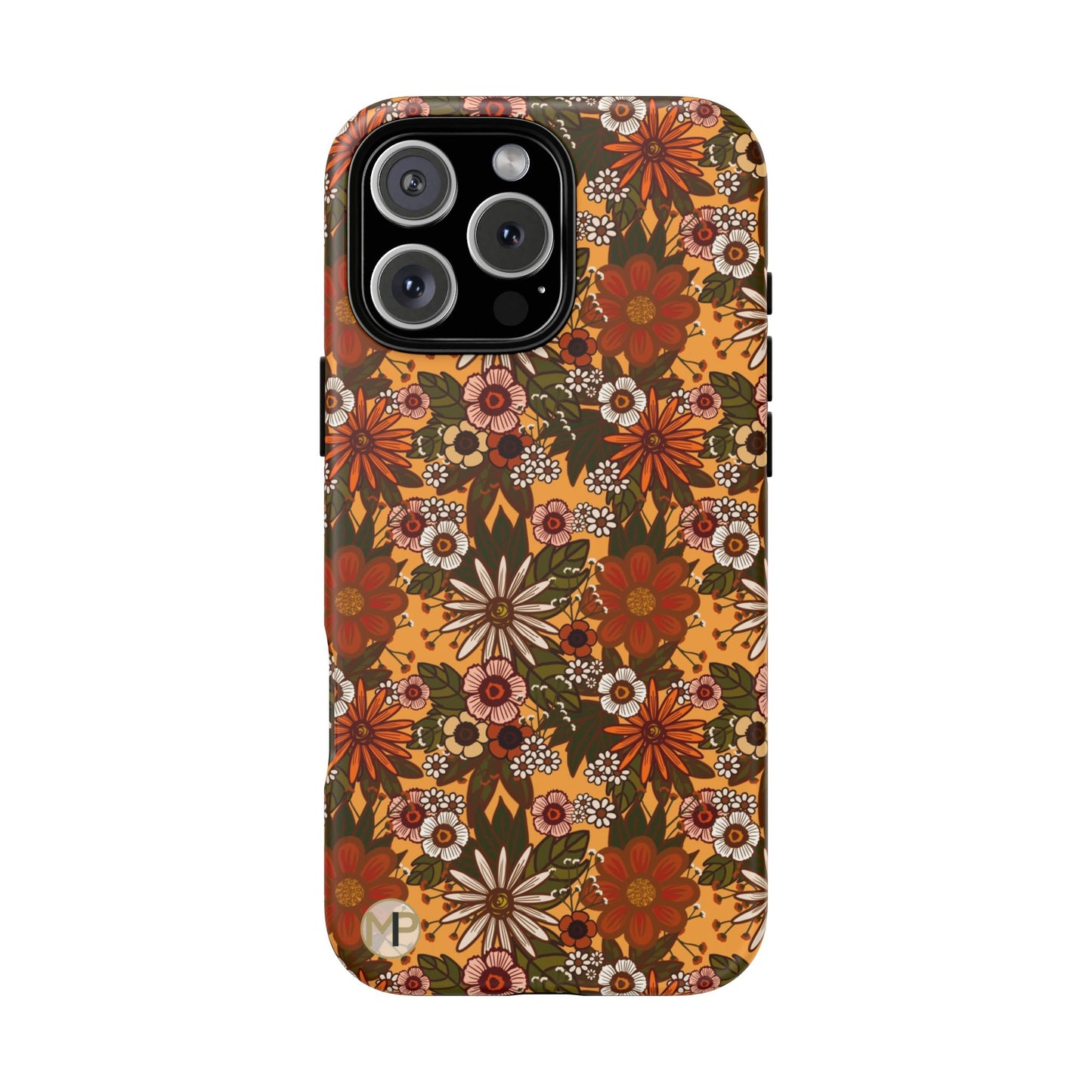 Retro Floral Tough Phone Case — 70s Boho Pattern, Protective iPhone Cover