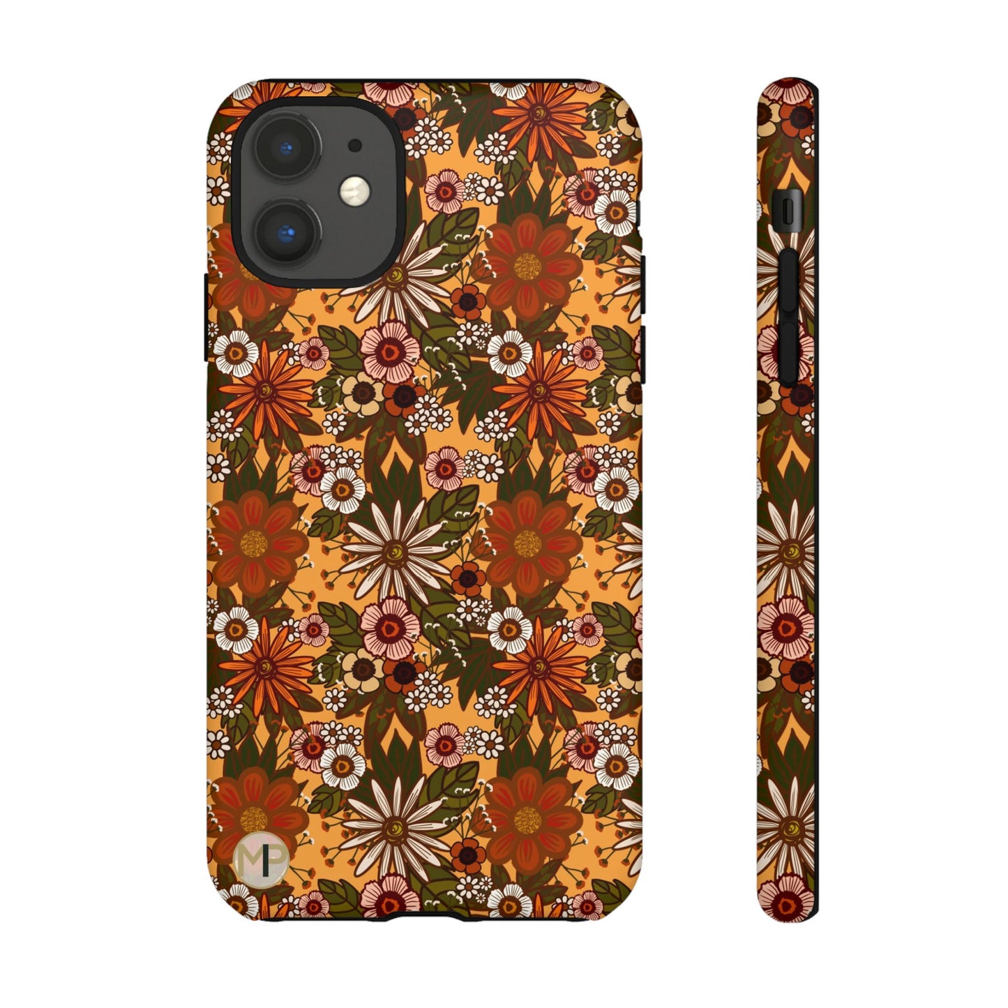Retro Floral Tough Phone Case — 70s Boho Pattern, Protective iPhone Cover