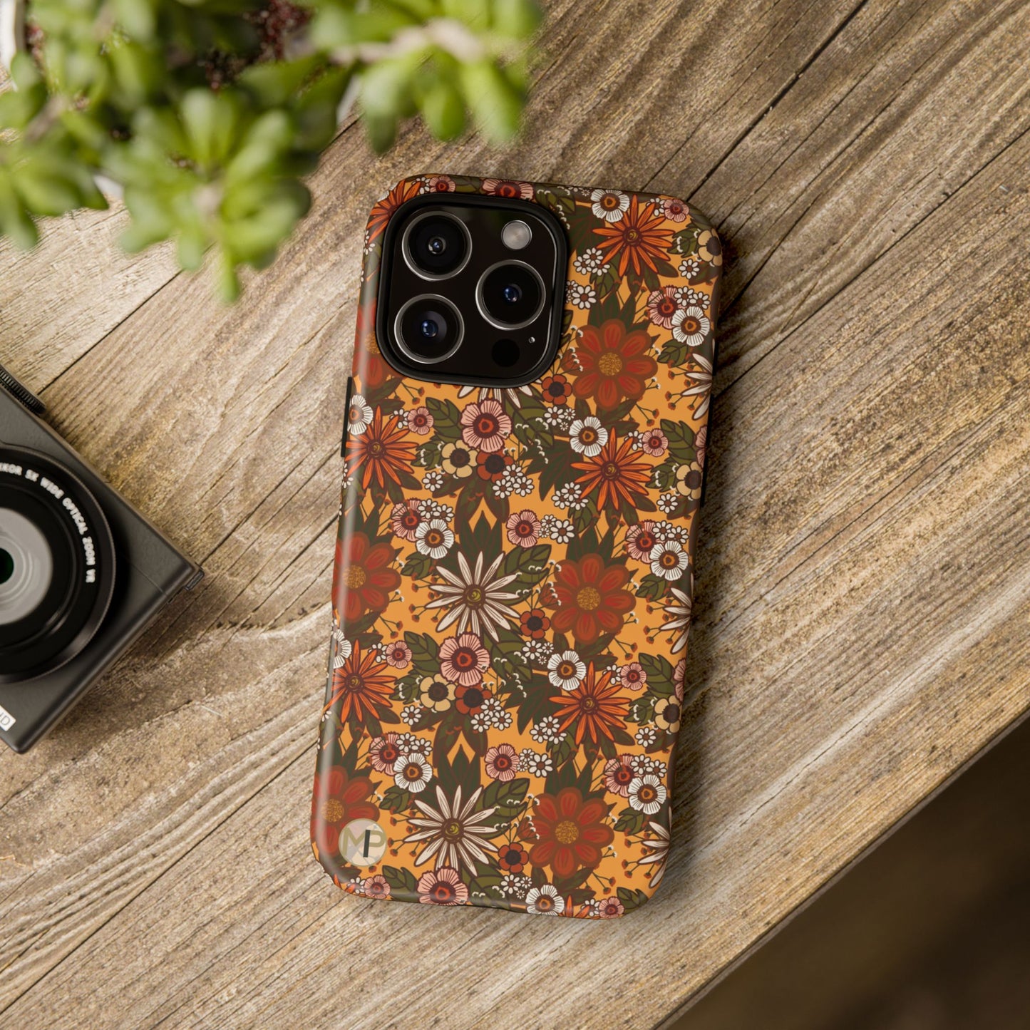 Retro Floral Tough Phone Case — 70s Boho Pattern, Protective iPhone Cover