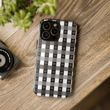 Buffalo Plaid Winter Phone Case — Black & White Checked Tough Case