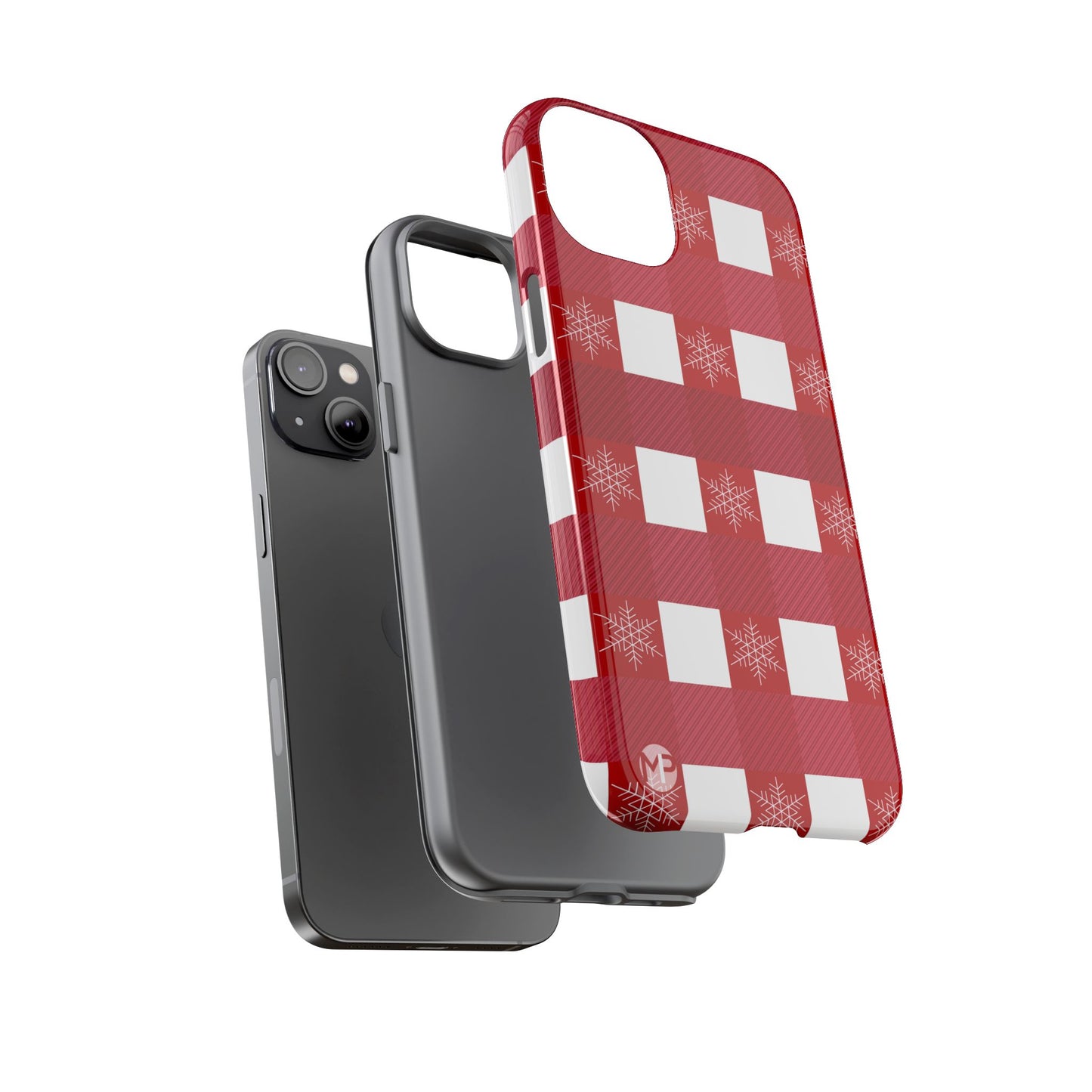Holiday Red Buffalo Plaid Tough Phone Case — Snowflake Pattern