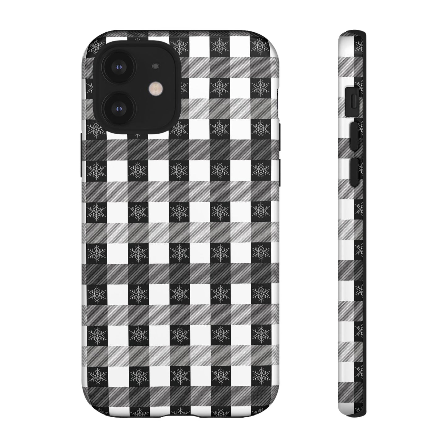Buffalo Plaid Winter Phone Case — Black & White Checked Tough Case