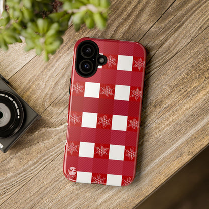 Holiday Red Buffalo Plaid Tough Phone Case — Snowflake Pattern