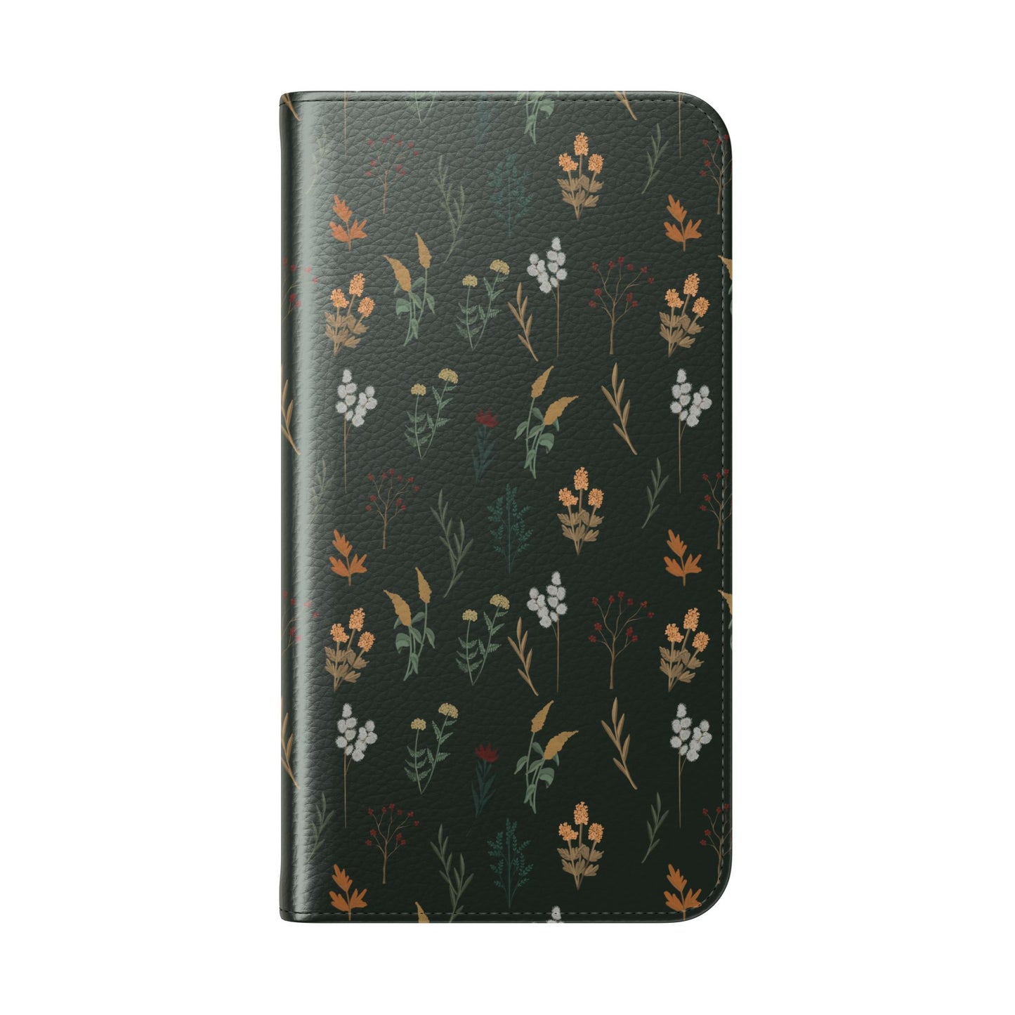 Botanical Floral Flip Phone Case — Dark Green Wallet Cover