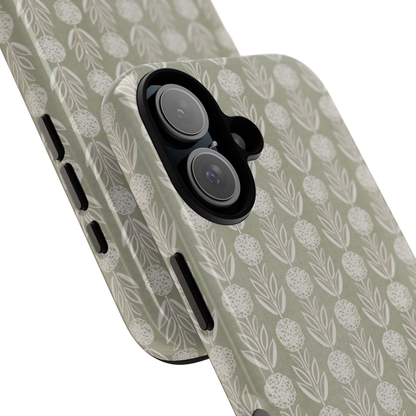 Sage Floral Stripe Tough Phone Case – Neutral Botanical Protective Cover
