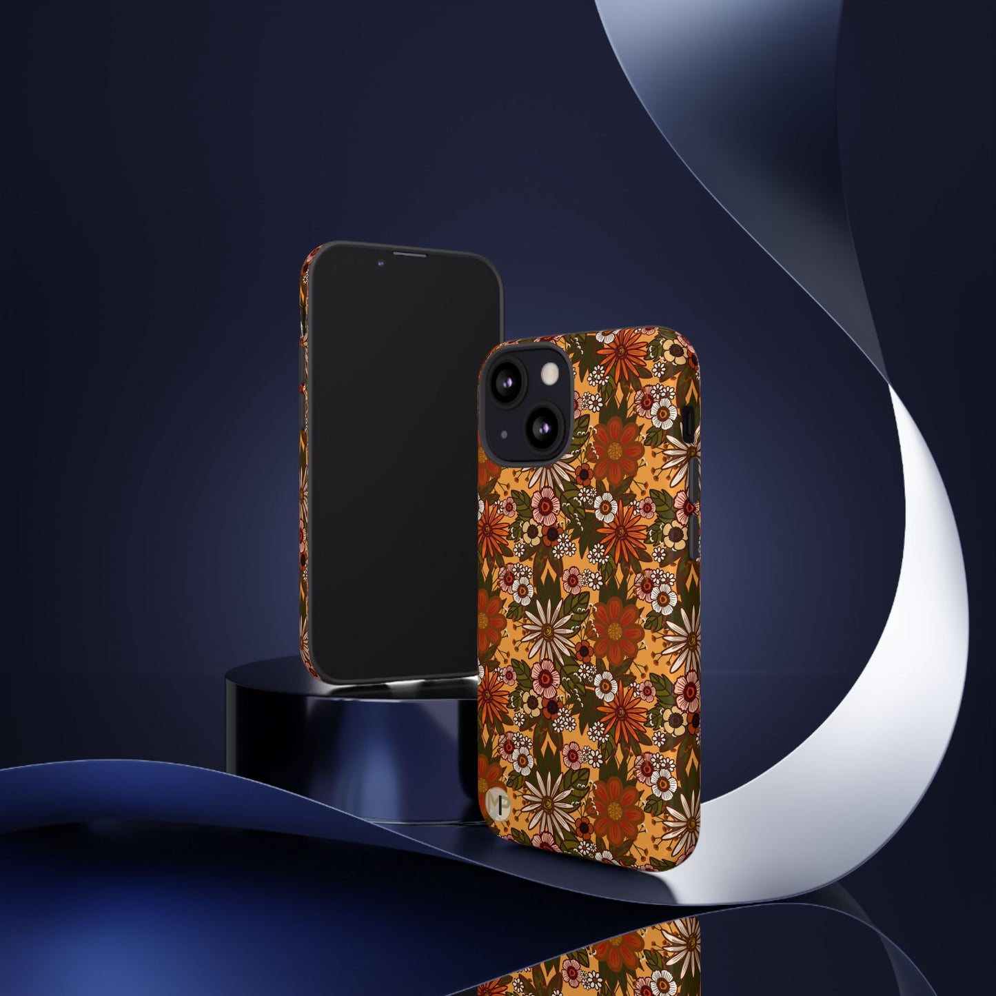 Retro Floral Tough Phone Case — 70s Boho Pattern, Protective iPhone Cover