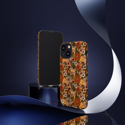 Retro Floral Tough Phone Case — 70s Boho Pattern, Protective iPhone Cover