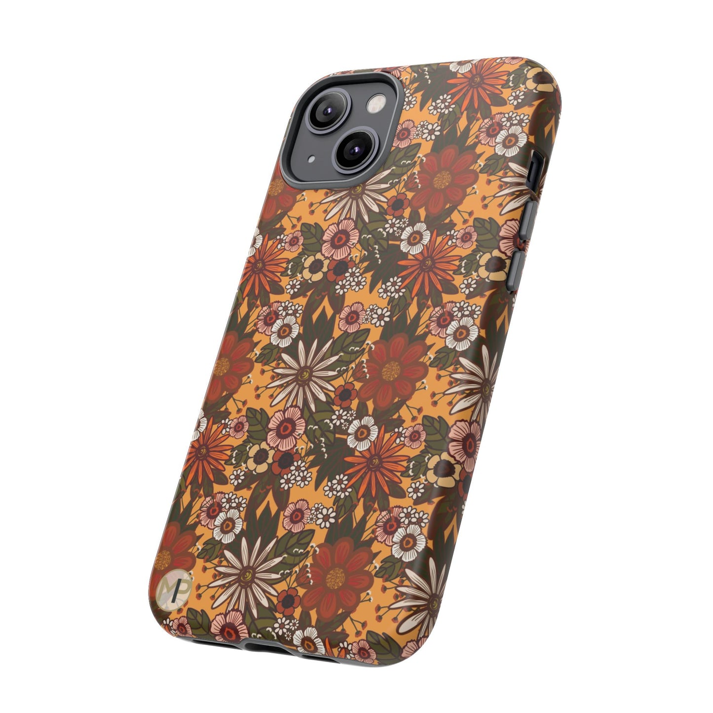 Retro Floral Tough Phone Case — 70s Boho Pattern, Protective iPhone Cover