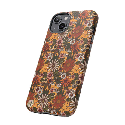 Retro Floral Tough Phone Case — 70s Boho Pattern, Protective iPhone Cover