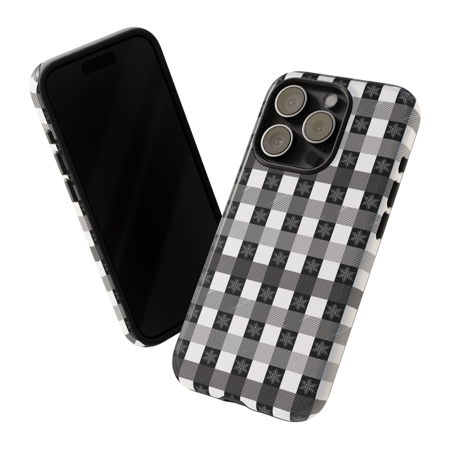 Buffalo Plaid Winter Phone Case — Black & White Checked Tough Case