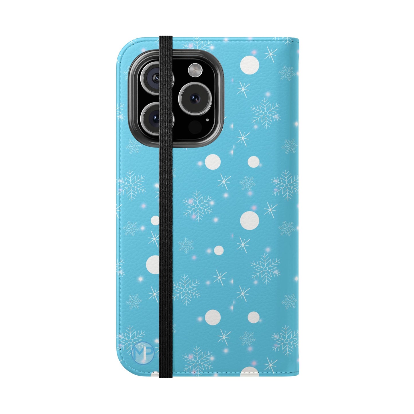 Snowflake Blue Flip Phone Case — Winter Pattern Wallet Case with Card Slots