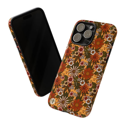 Retro Floral Tough Phone Case — 70s Boho Pattern, Protective iPhone Cover