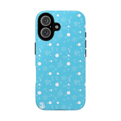 Snowflake Pattern Tough Phone Case — Blue Winter Snow Dots Protective Cover