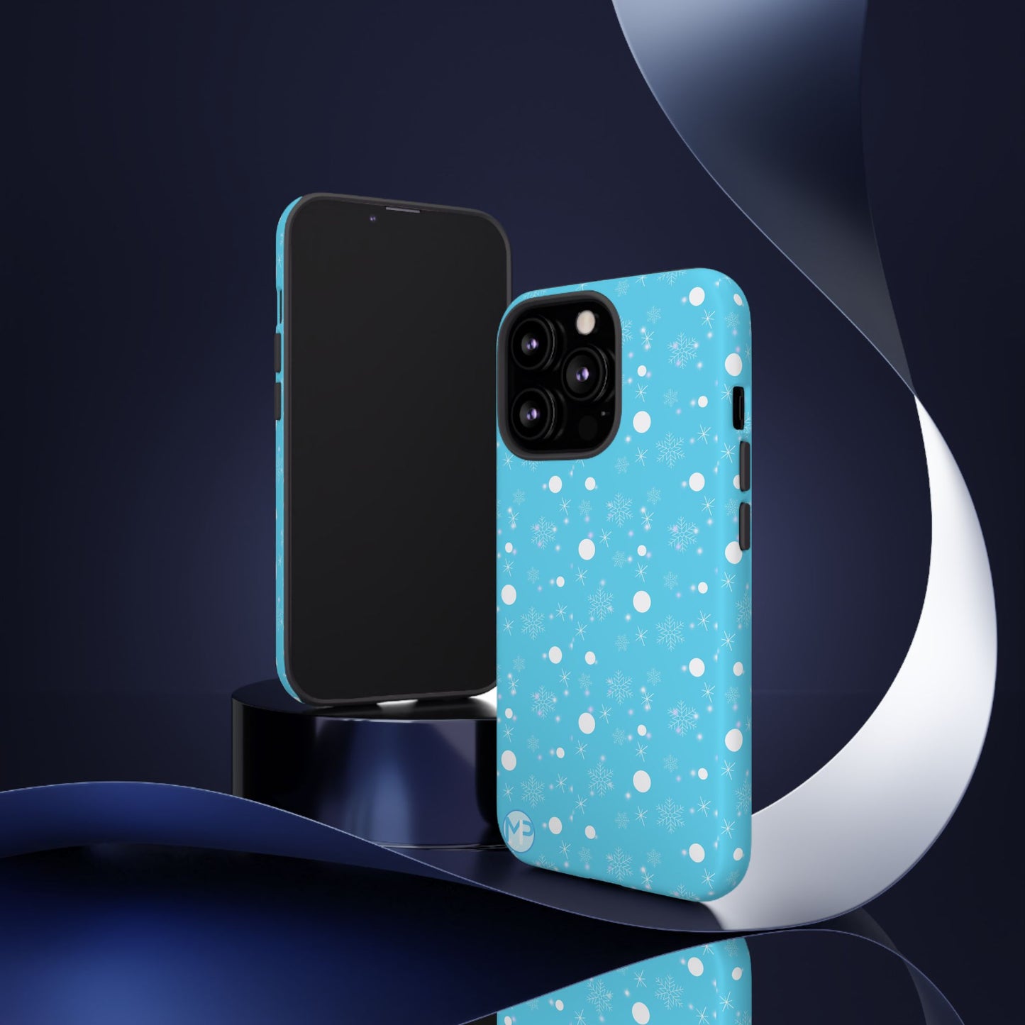 Snowflake Pattern Tough Phone Case — Blue Winter Snow Dots Protective Cover