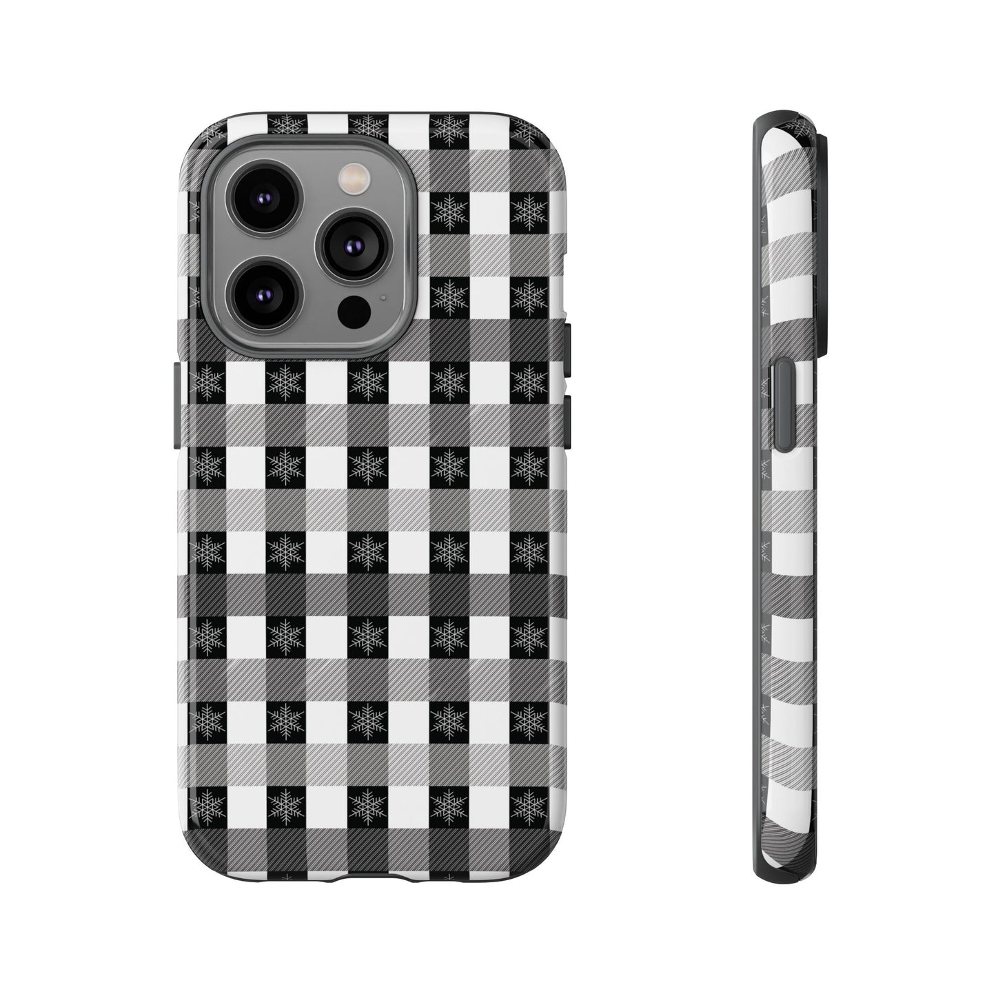 Buffalo Plaid Winter Phone Case — Black & White Checked Tough Case