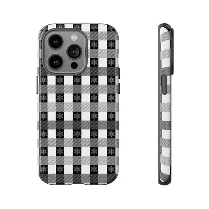 Buffalo Plaid Winter Phone Case — Black & White Checked Tough Case