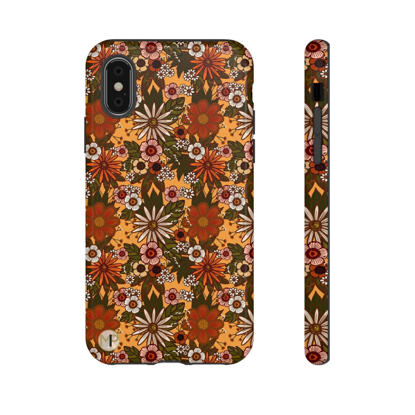 Retro Floral Tough Phone Case — 70s Boho Pattern, Protective iPhone Cover