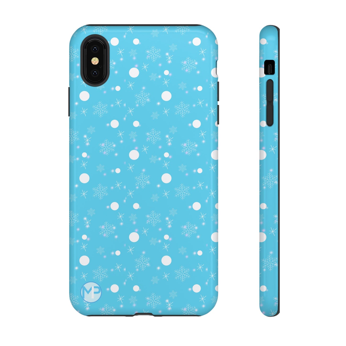 Snowflake Pattern Tough Phone Case — Blue Winter Snow Dots Protective Cover