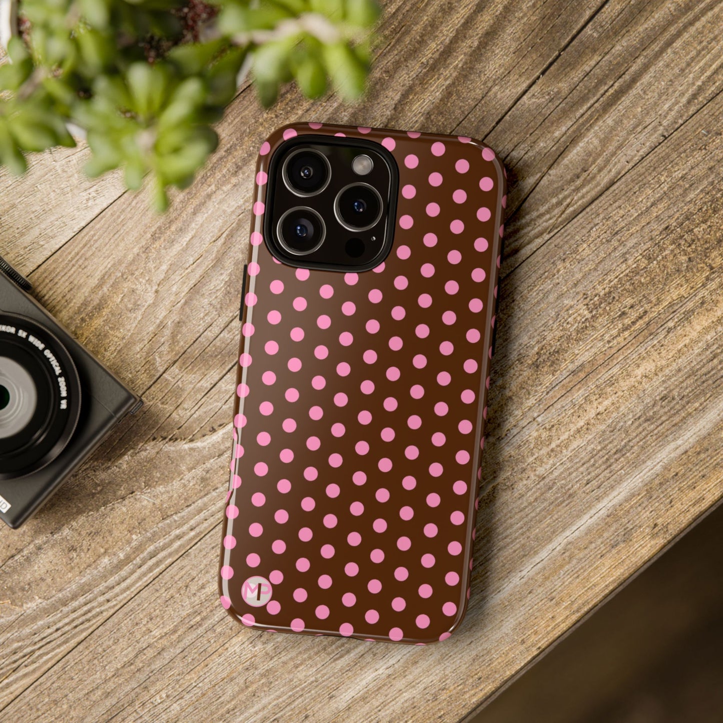 Polka Dot Tough Case — Brown with Pink Dots Phone Case