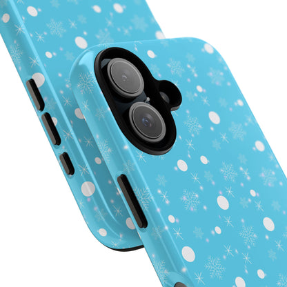 Snowflake Pattern Tough Phone Case — Blue Winter Snow Dots Protective Cover