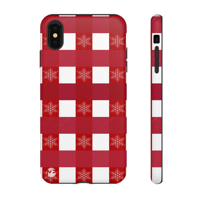 Holiday Red Buffalo Plaid Tough Phone Case — Snowflake Pattern