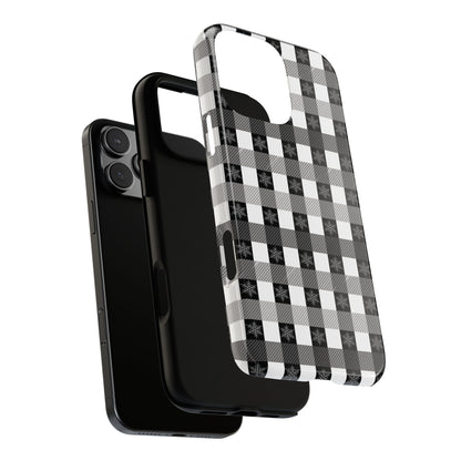 Buffalo Plaid Winter Phone Case — Black & White Checked Tough Case
