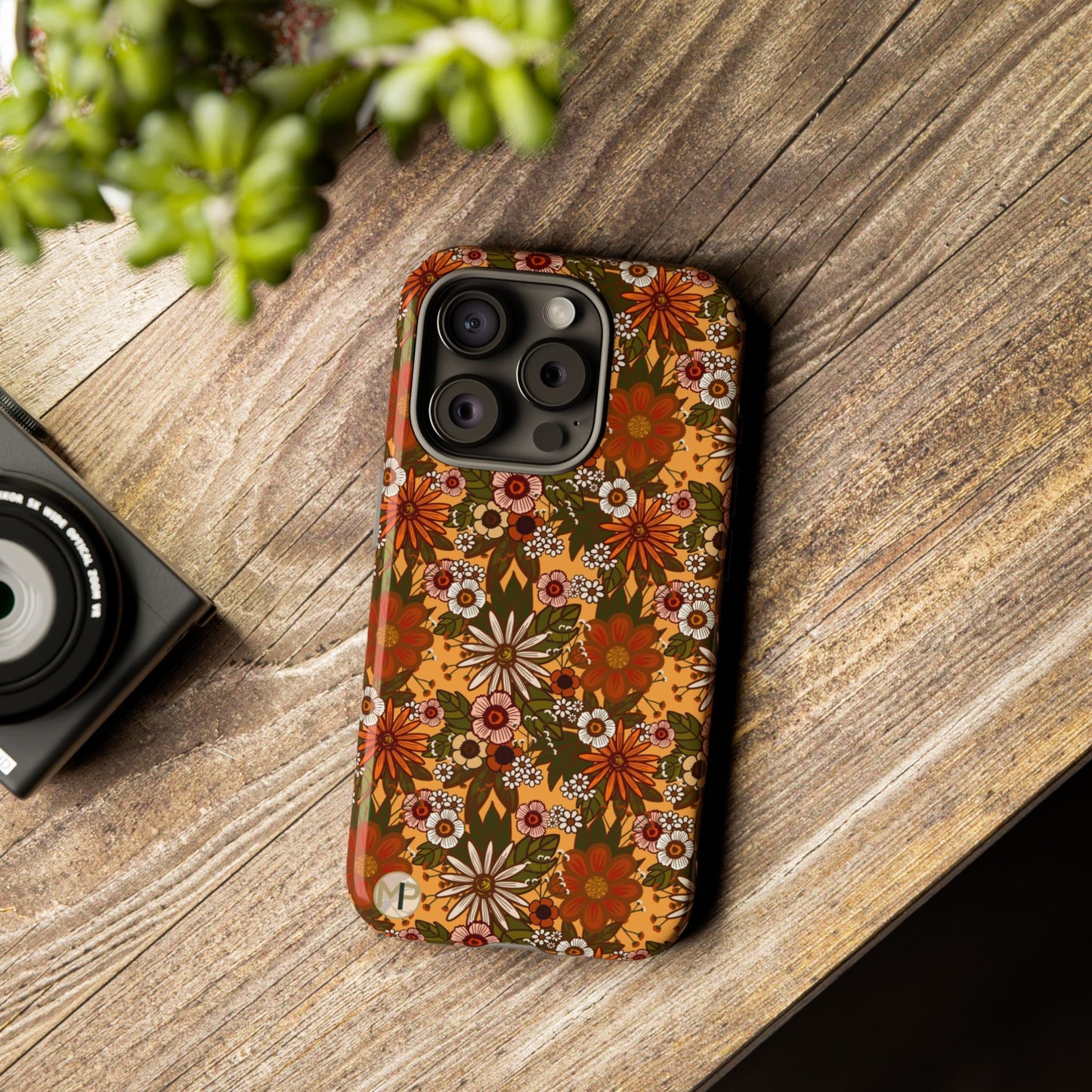 Retro Floral Tough Phone Case — 70s Boho Pattern, Protective iPhone Cover