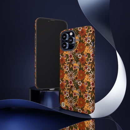 Retro Floral Tough Phone Case — 70s Boho Pattern, Protective iPhone Cover