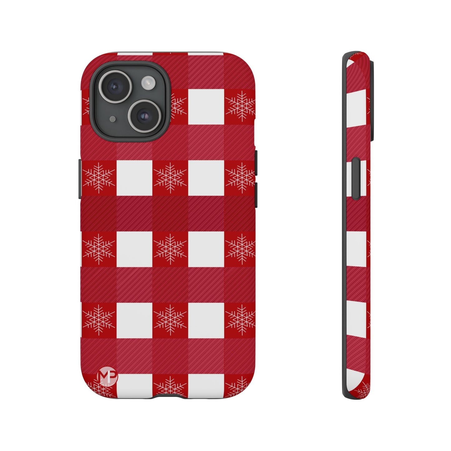 Holiday Red Buffalo Plaid Tough Phone Case — Snowflake Pattern