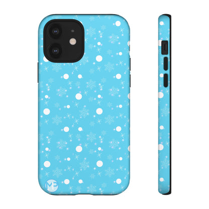 Snowflake Pattern Tough Phone Case — Blue Winter Snow Dots Protective Cover