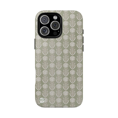 Sage Floral Stripe Tough Phone Case – Neutral Botanical Protective Cover